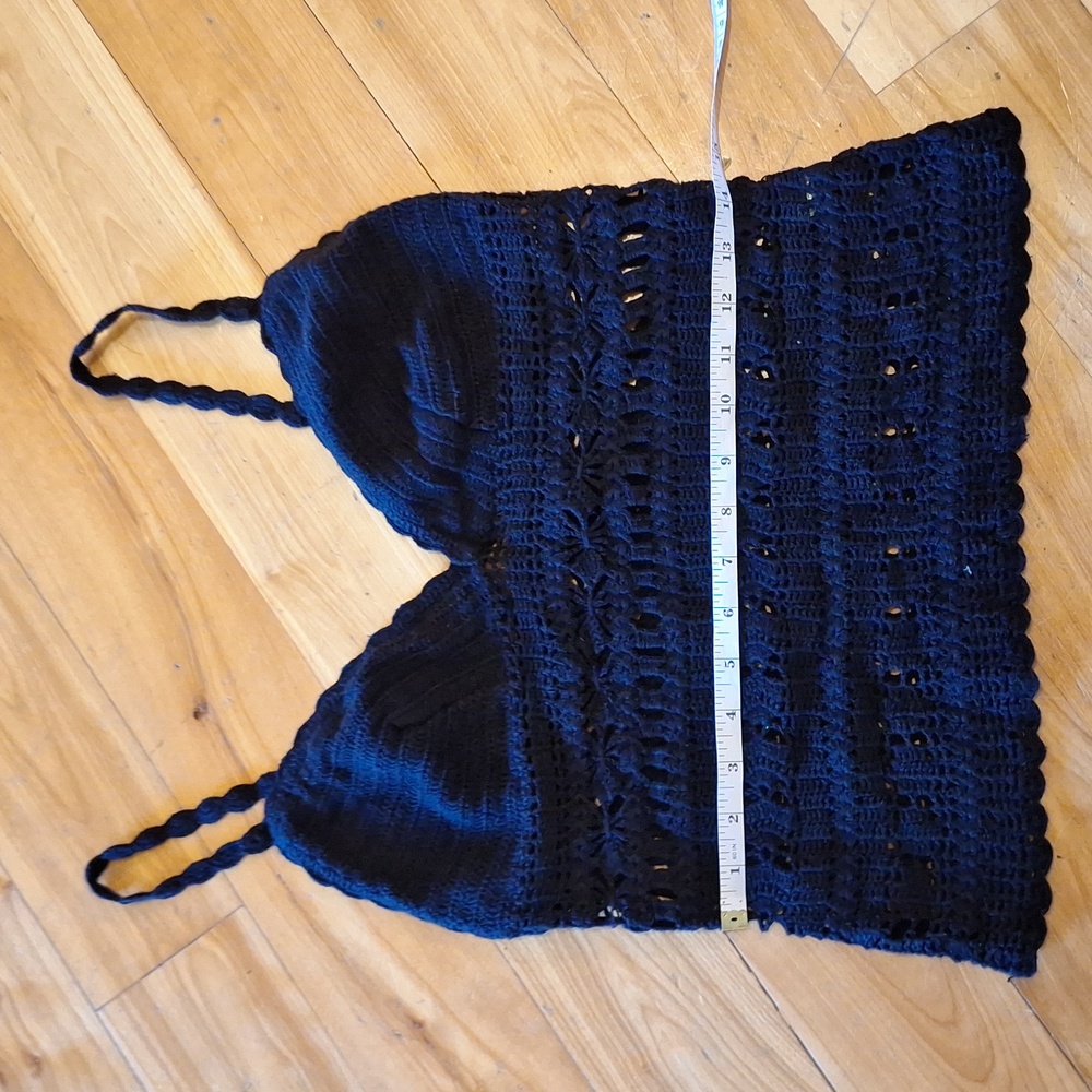 Vintage 90s Y2k Witchy Moda International Crochet Knit Tank Black Size M Hippie - Picture 9 of 9